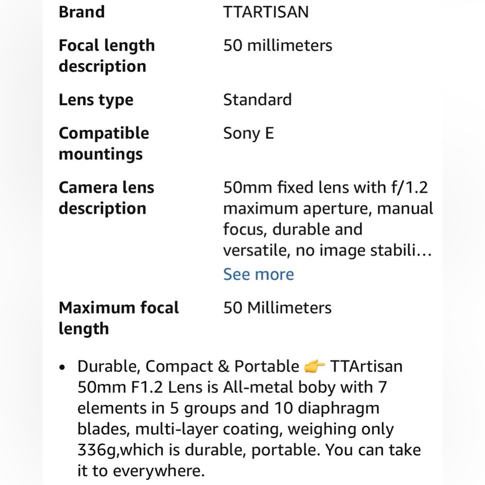 TTArtisan 50mm F1.2 APS-C Lens Sony E Mount - Picture 9 of 10